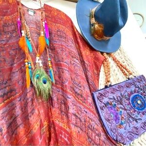 Feather boho necklace w Gypsy/souhwestern vibe